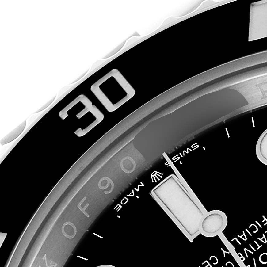 The image shows a close-up of the bezel and partial dial of the Rolex Submariner 126610 Men's Stainless Steel Black Dial 126610 Men's Stainless Steel Black Dial watch, focusing on the "30" marker.