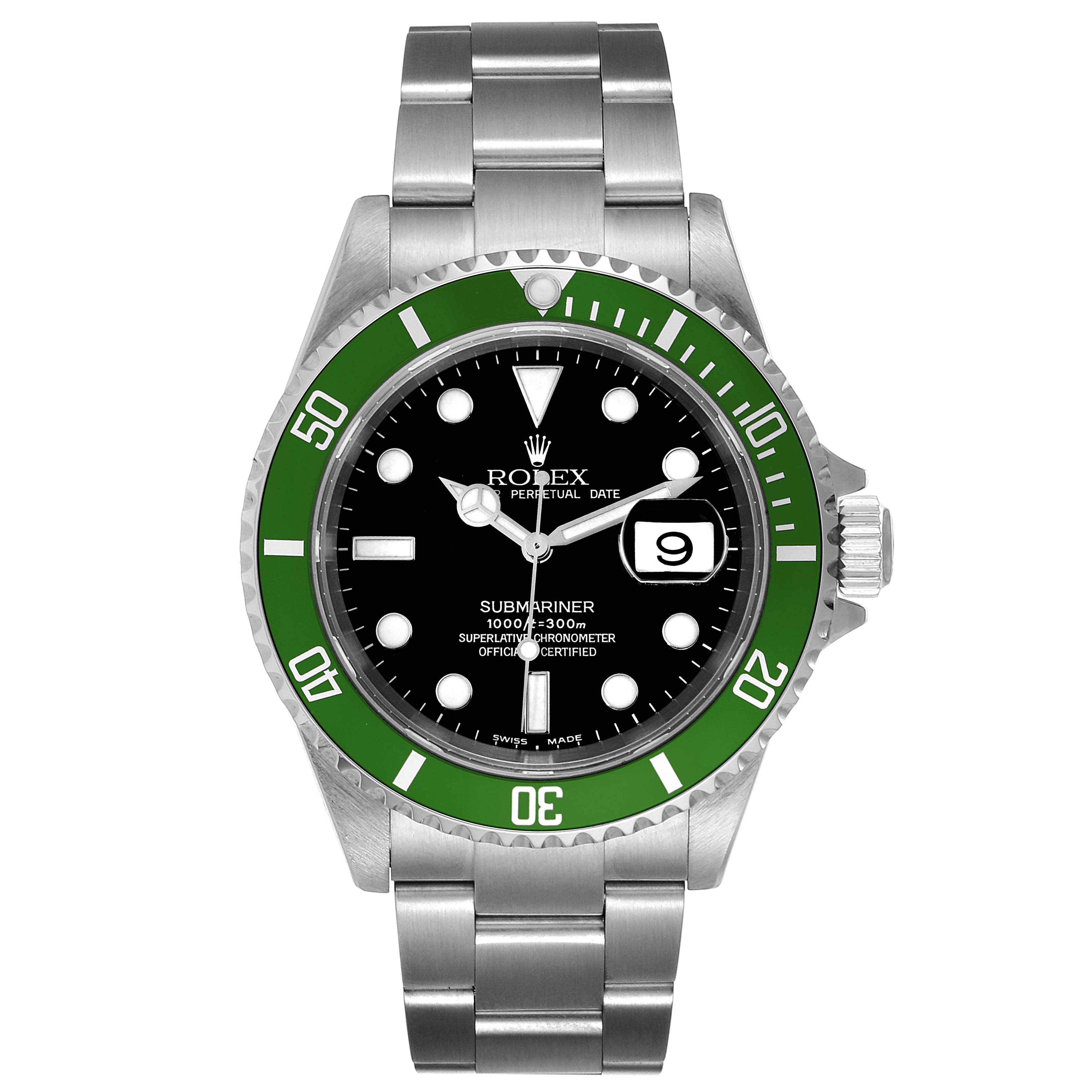 The Rolex Submariner 16610LV Men's Stainless Steel Black Dial 16610LV Men's Stainless Steel Black Dial watch is shown from a front angle, displaying the dial, bezel, bracelet, and crown.