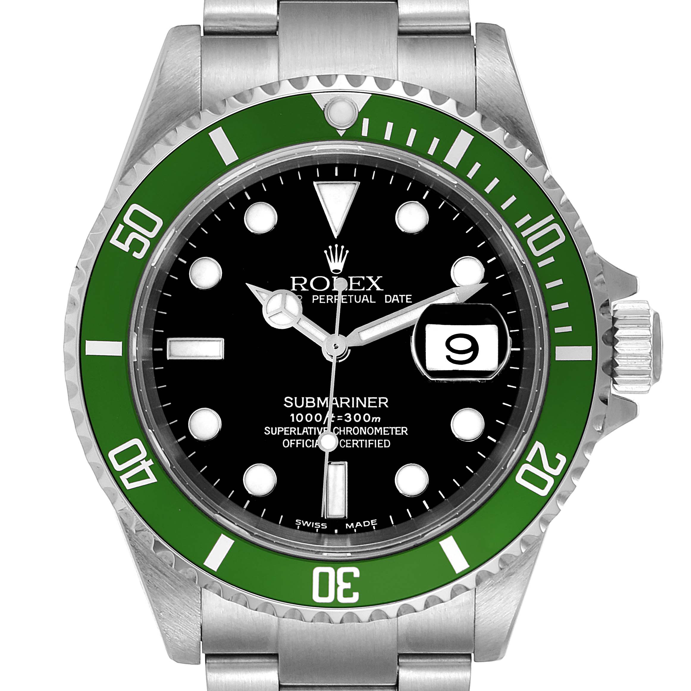 The Rolex Submariner 16610LV Men's Stainless Steel Black Dial 16610LV Men's Stainless Steel Black Dial watch is shown from a frontal angle, displaying the dial, bezel, bracelet, and crown.