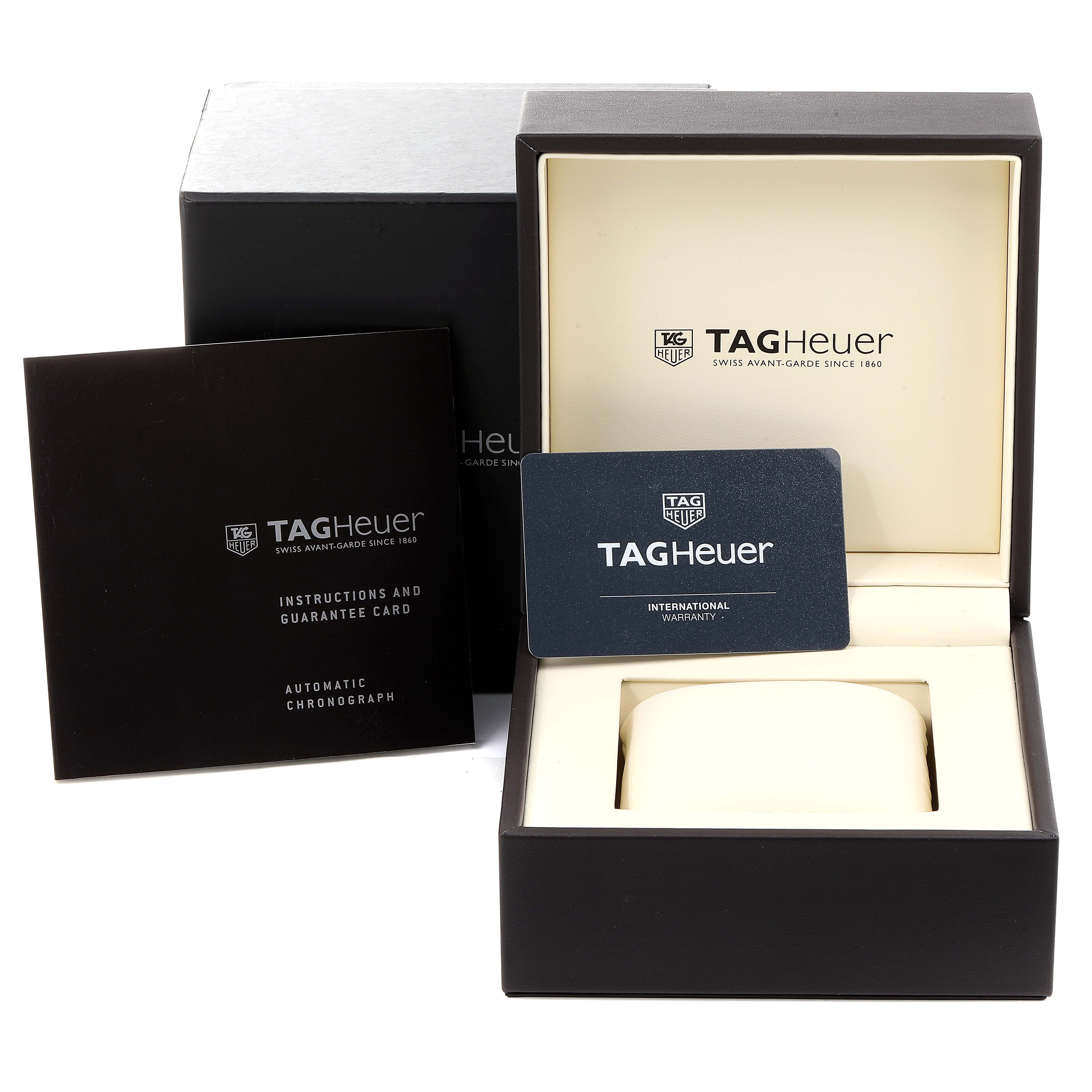 The image shows a Tag Heuer Formula 1 WAH1213.BA0861 Women's Stainless Steel White Dial WAH1213.BA0861 Women's Stainless Steel White Dial watch box, with the warranty card and instructions manual visible.