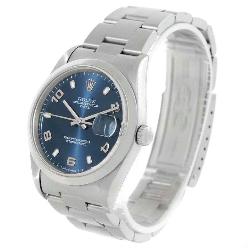 Rolex Date Blue Dial Oyster Bracelet Mens Stainless Steel Watch 15200 SwissWatchExpo