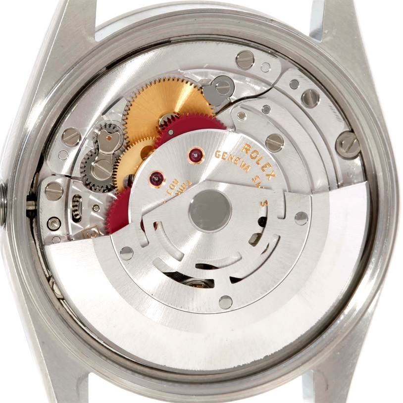 This is an image of the Rolex Date 15200 Men's Stainless Steel Black Dial 15200 Men's Stainless Steel Black Dial model watch showing its internal mechanical movement from the back.