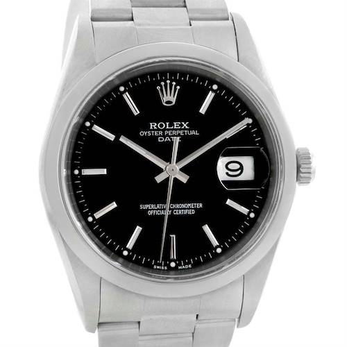 Photo of Rolex Date Stainless Steel Oyster Bracelet Black Dial Mens Watch 15200