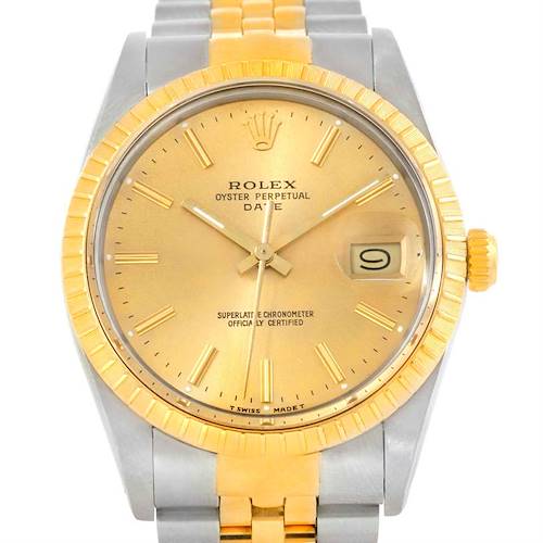 Photo of Rolex Date Mens Stainless Steel 18k Yellow Gold Watch 15053 Box Papers