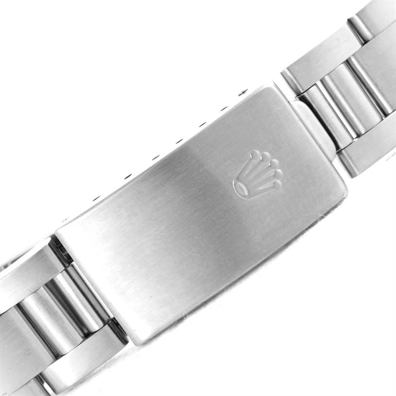 This image shows a close-up of the clasp and bracelet of a Rolex Date 15200 Men's Stainless Steel Pink Dial 15200 Men's Stainless Steel Pink Dial model watch.