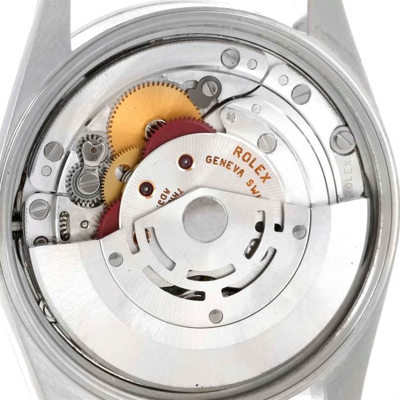 This image shows the internal mechanism of a Rolex Date 15200 Men's Stainless Steel Pink Dial 15200 Men's Stainless Steel Pink Dial model watch from a top-down angle.