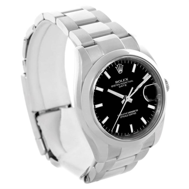 Rolex Date Black Dial Oyster Bracelet Steel Mens Watch 115200 Box SwissWatchExpo