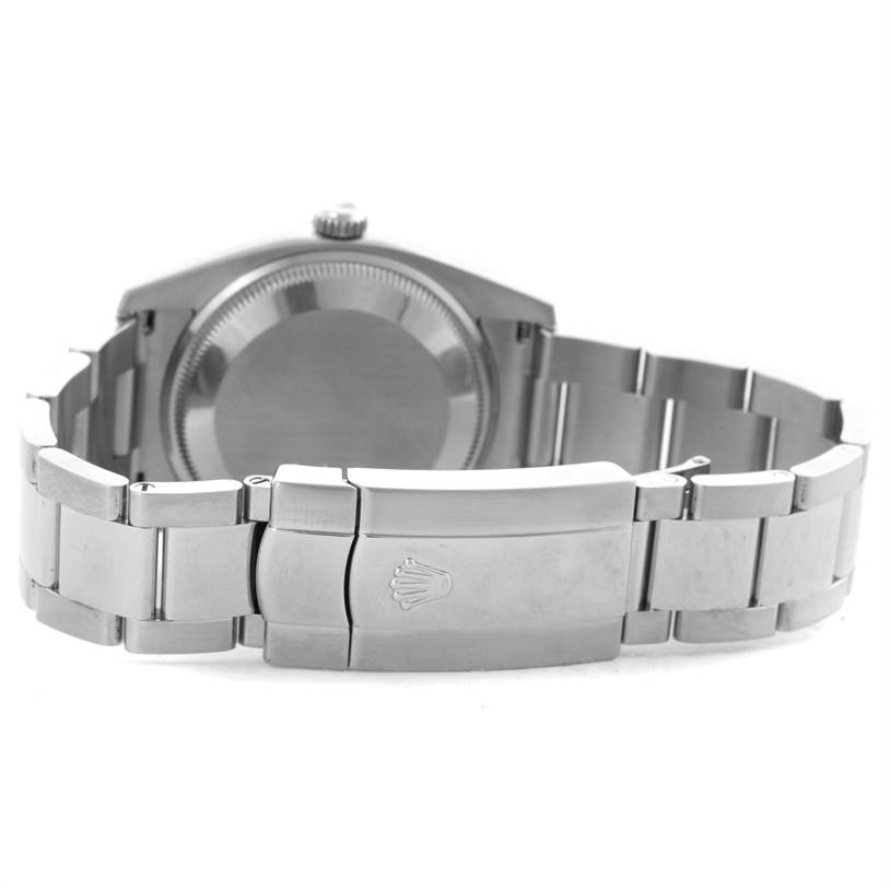 This image shows the back and clasp of a Rolex Date 115200 Men's Stainless Steel Black Dial 115200 Men's Stainless Steel Black Dial model watch.