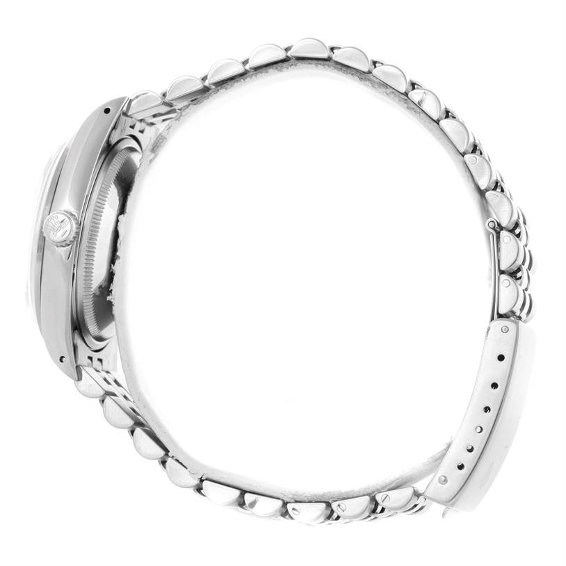 The image shows a side angle of the Rolex Date 15200 Men's Stainless Steel Silver Dial 15200 Men's Stainless Steel Silver Dial model watch, focusing on the bracelet, case, and crown.