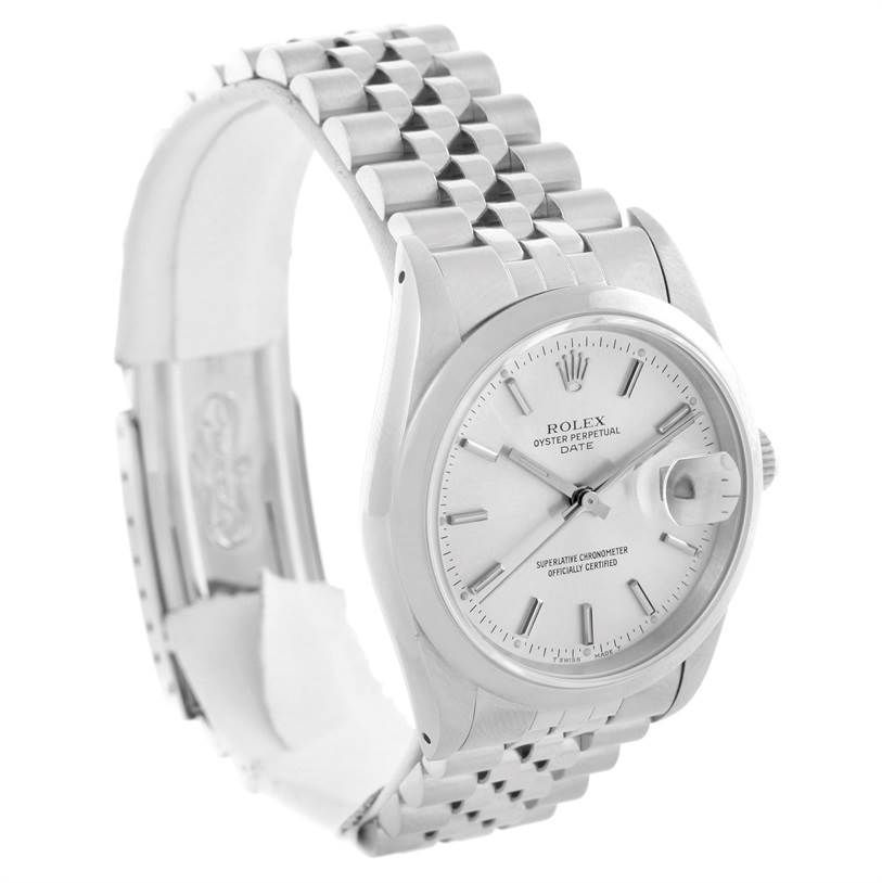 The image shows a side and partial front angle of the Rolex Date 15200 Men's Stainless Steel Silver Dial 15200 Men's Stainless Steel Silver Dial model, highlighting the bracelet and the dial.