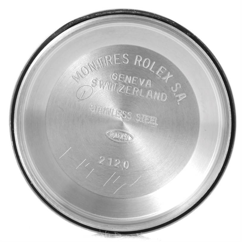 The image shows the inside view of the case back for a Rolex Date 15200 Men's Stainless Steel Silver Dial 15200 Men's Stainless Steel Silver Dial model watch.