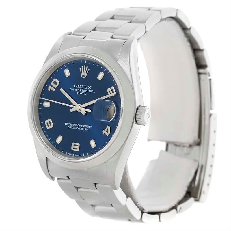 Rolex Date Mens Blue Dial Stainless Steel Automatic Watch 15200 SwissWatchExpo