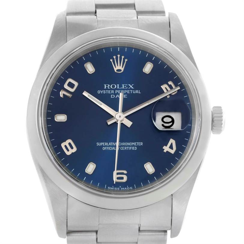 Rolex Date Mens Blue Dial Stainless Steel Automatic Watch 15200 ...