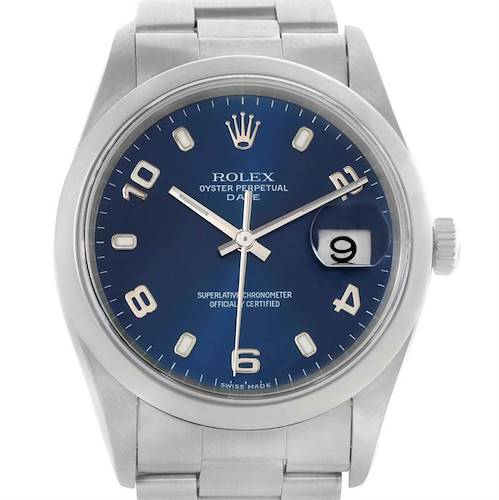 Photo of Rolex Date Mens Blue Dial Stainless Steel Automatic Watch 15200