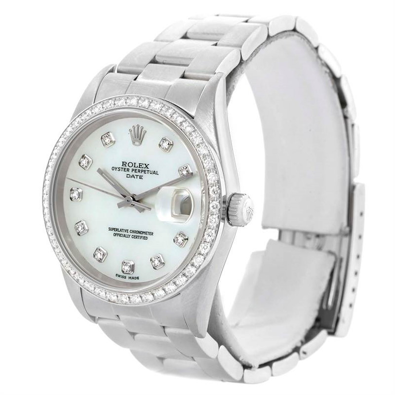 Rolex Date Mother Of Pearl Diamond Steel Automatic Watch 15200 SwissWatchExpo