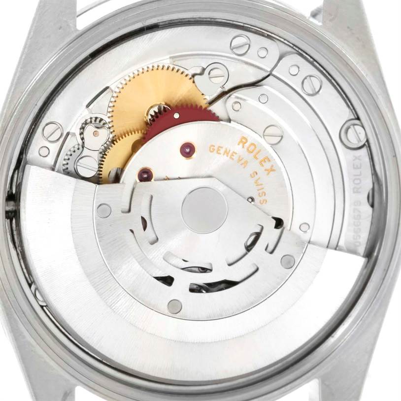 The image shows the back view of the Rolex Date 15200 Men's Stainless Steel Black Dial 15200 Men's Stainless Steel Black Dial model watch, highlighting its internal mechanical movement.