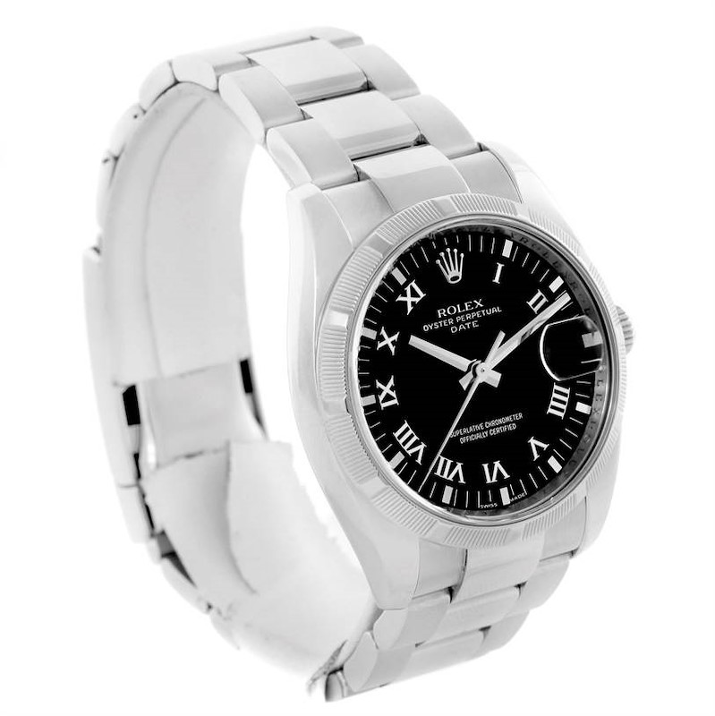Rolex Date Steel Black Roman Numeral Dial Mens Watch 115210 SwissWatchExpo