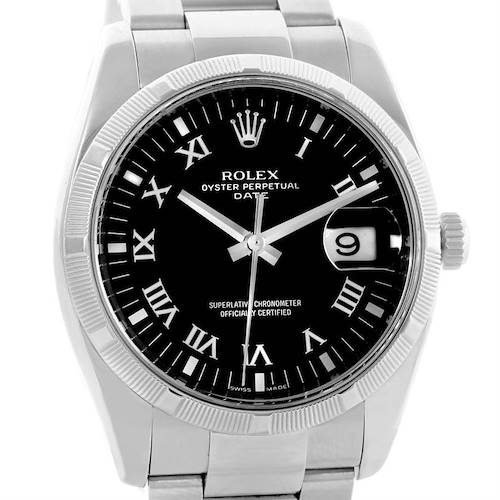 Photo of Rolex Date Steel Black Roman Numeral Dial Mens Watch 115210