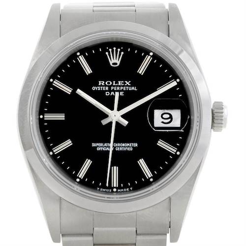 Photo of Rolex Date Mens Black Dial Stainless Steel Watch 15200