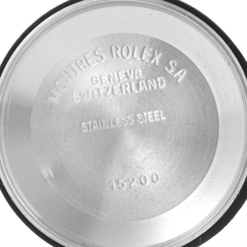 This image shows the stainless steel case back of a Rolex Date 15223 Men's Steel and Gold (two tone) Champagne Dial 15223 Men's Steel and Gold (two tone) Champagne Dial model, viewed from the inside.