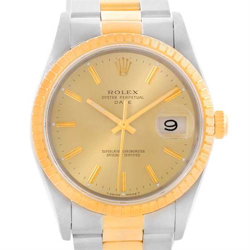 Photo of Rolex Date Mens Steel 18k Yellow Gold Oyster Bracelet Watch 15223