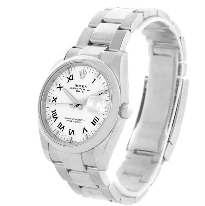 Rolex Date Stainless Steel White Roman Dial Mens Watch 115200SRO SwissWatchExpo