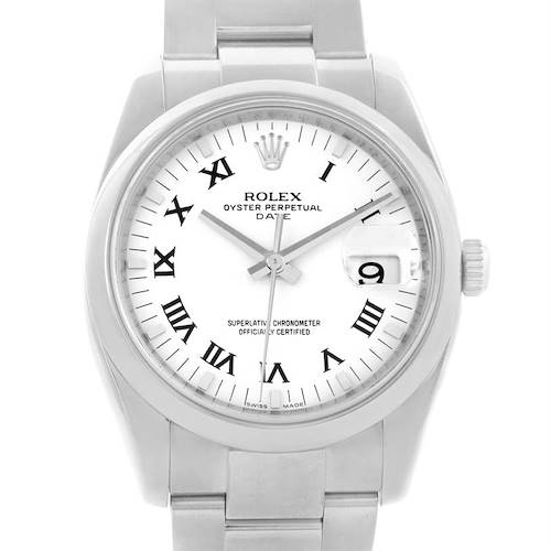 Photo of Rolex Date Stainless Steel White Roman Dial Mens Watch 115200SRO