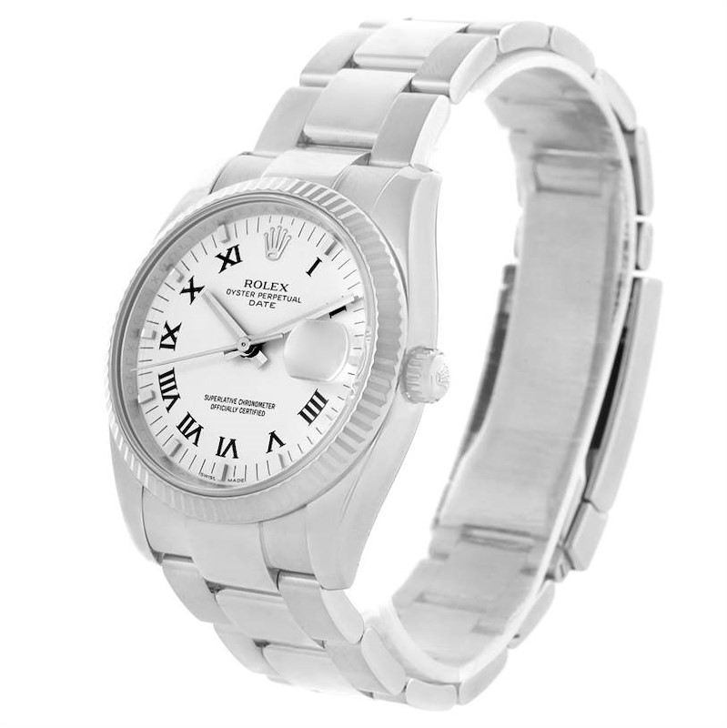 Rolex Date Mens Steel 18K Whie Gold White Roman Dial Watch 115234 SwissWatchExpo
