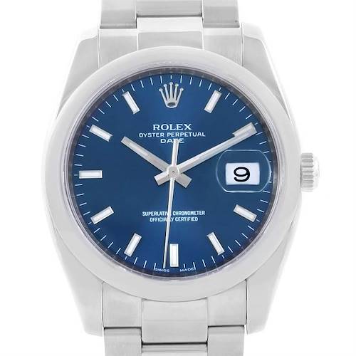 Photo of Rolex Date Stainless Steel Blue Dial Mens Watch 115200 Box Papers