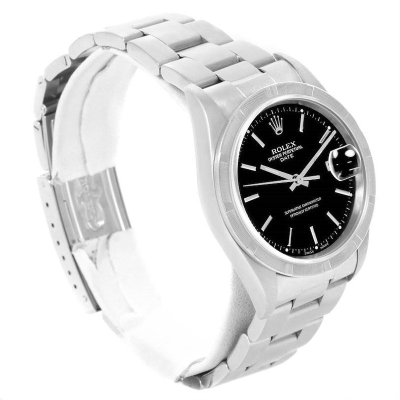 Rolex Date Steel Black Dial Oyster Bracelet Mens Watch 15210 Box Paper SwissWatchExpo