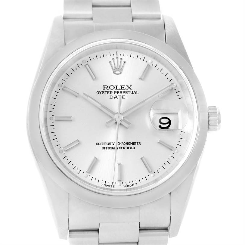 This image shows a front view of the Rolex Date 15200 Men's Stainless Steel Black Dial 15200 Men's Stainless Steel Black Dial model watch, highlighting its dial, date display, and part of the bracelet.