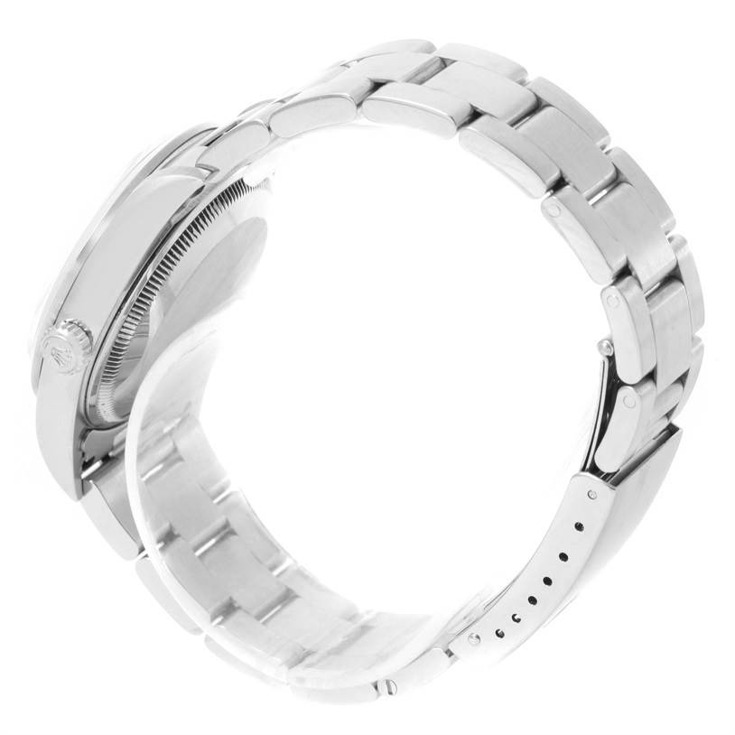 This image shows a side view of a Rolex Date 15200 Men's Stainless Steel Black Dial 15200 Men's Stainless Steel Black Dial model watch, focusing on the stainless steel bracelet and case profile.