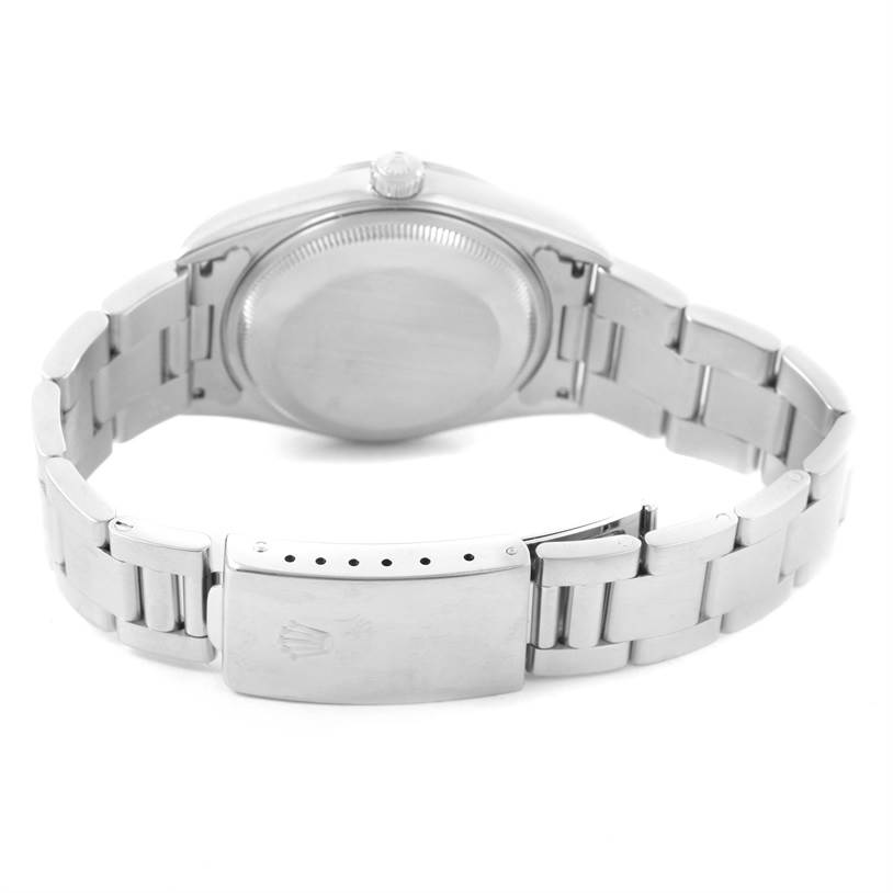 This image shows the backside, clasp, and bracelet of a Rolex Date 15200 Men's Stainless Steel Pink Dial 15200 Men's Stainless Steel Pink Dial model watch.