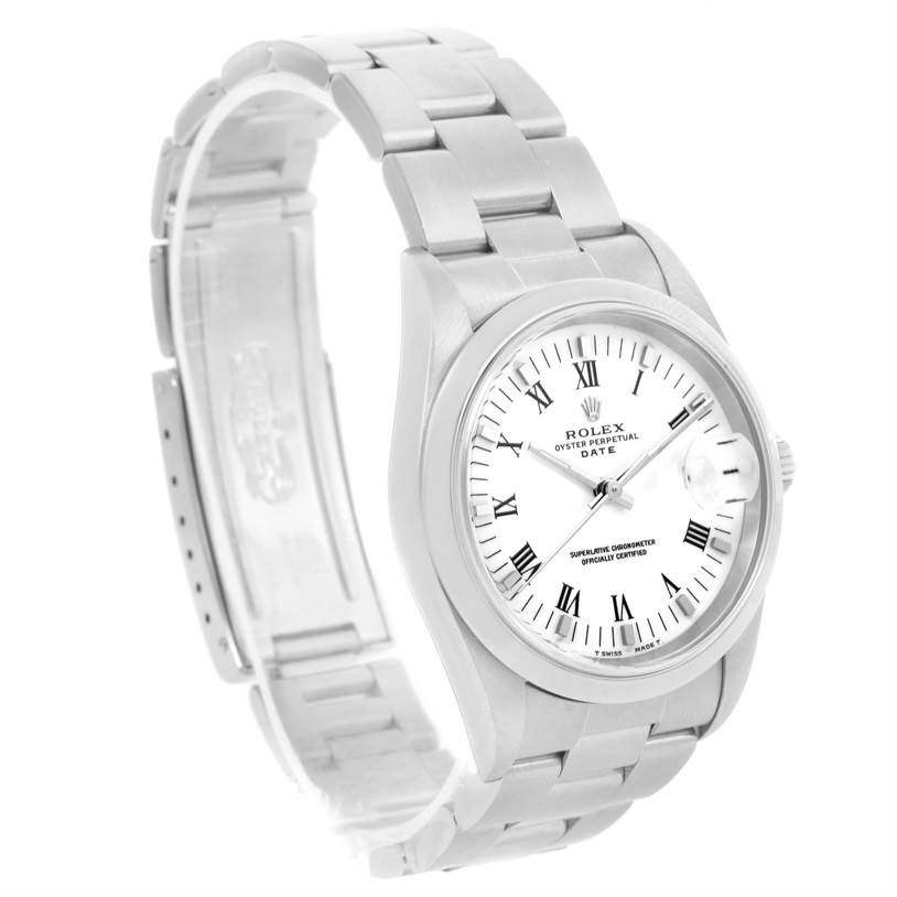 This image shows a Rolex Date 15200 Men's Stainless Steel  15200 Men's Stainless Steel  model watch from a front angle, showcasing its face, bezel, and part of the bracelet.