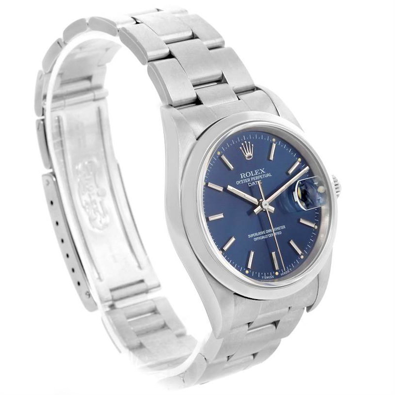 Rolex Date Mens Blue Dial Stainless Steel Watch 15200 SwissWatchExpo