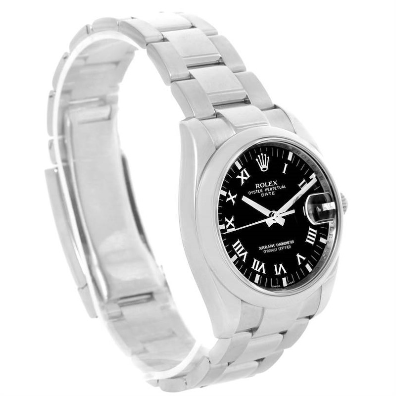 Rolex Date Stainless Steel Black Roman Dial Mens Watch 115200 SwissWatchExpo