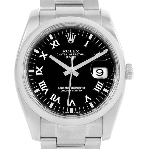 Photo of Rolex Date Stainless Steel Black Roman Dial Mens Watch 115200