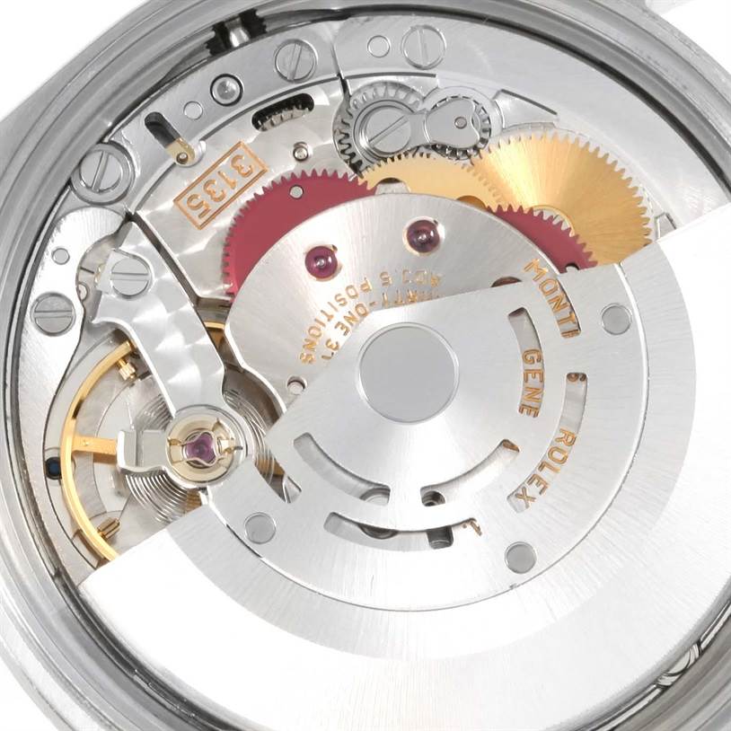 This image shows the internal movement mechanism of a Rolex Date 15200 Men's Stainless Steel Black Dial 15200 Men's Stainless Steel Black Dial model watch from a back angle, focusing on gears and components.