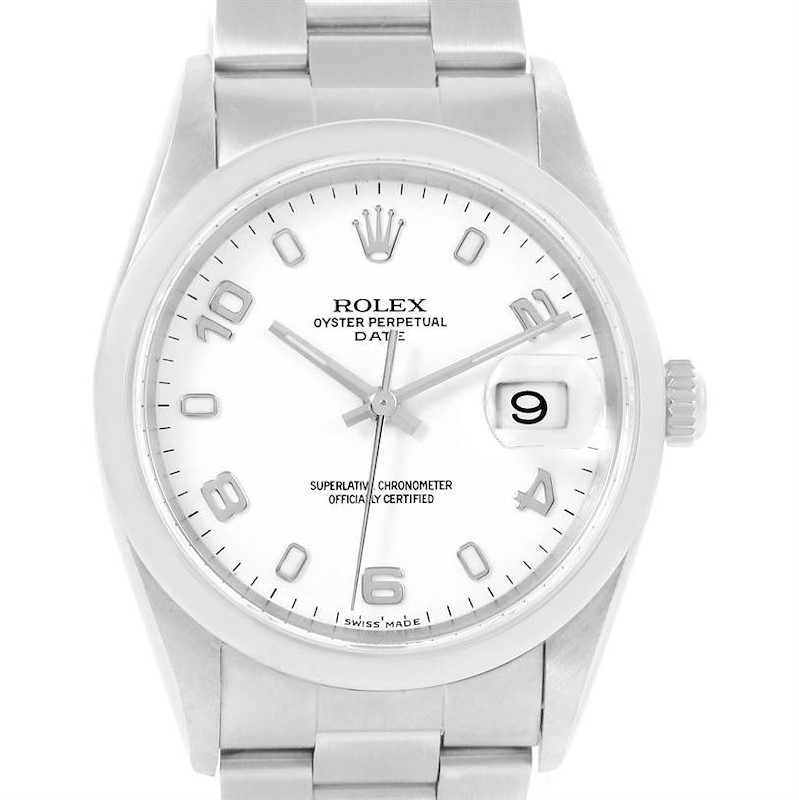 Rolex Date Mens White Dial Stainless Steel Automatic Watch 15200 SwissWatchExpo