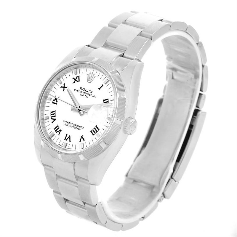 Rolex Date Steel White Roman Dial Steel Mens Watch 115210 SwissWatchExpo