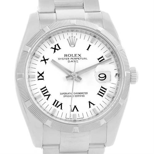 Photo of Rolex Date Steel White Roman Dial Steel Mens Watch 115210