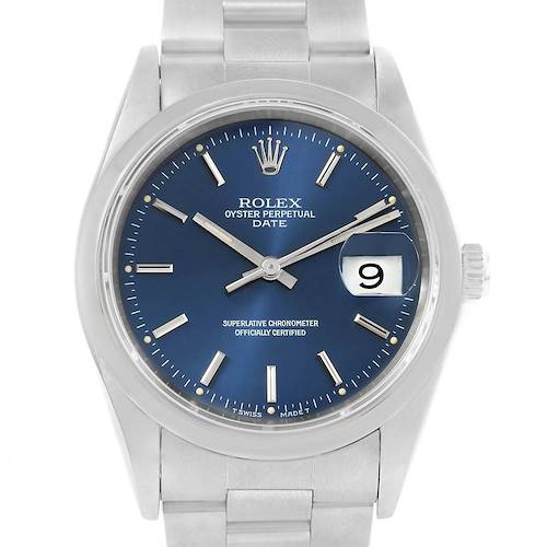 Photo of Rolex Date Mens Blue Baton Dial Stainless Steel Watch 15200