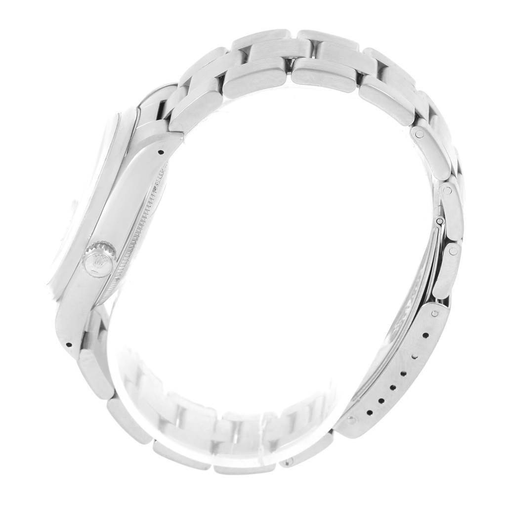 The image shows a side profile of the Rolex Date 15200 Men's Stainless Steel Silver Dial 15200 Men's Stainless Steel Silver Dial model, highlighting the watch's case, crown, and bracelet.