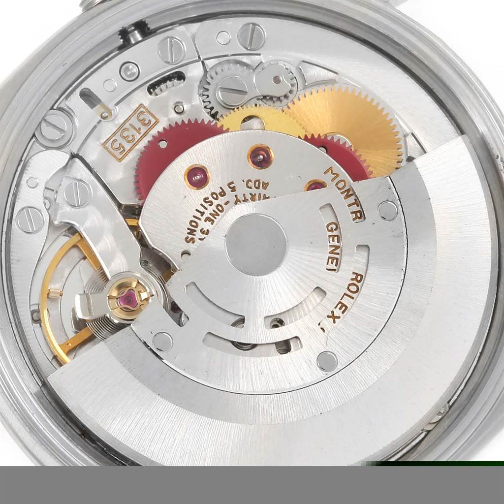 This is a close-up image showing the internal mechanical movement of a Rolex Date 15200 Men's Stainless Steel Silver Dial 15200 Men's Stainless Steel Silver Dial watch.