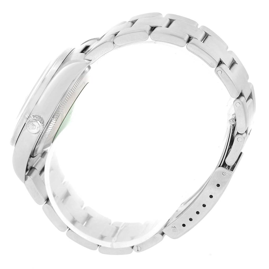 The image shows a side view of the Rolex Date 15210 Men's Stainless Steel Black Dial 15210 Men's Stainless Steel Black Dial model watch, highlighting its case, bracelet, and clasp.