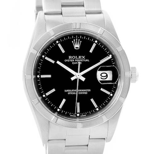 Photo of Rolex Date Stainless Steel Black Baton Dial Automatic Mens Watch 15210