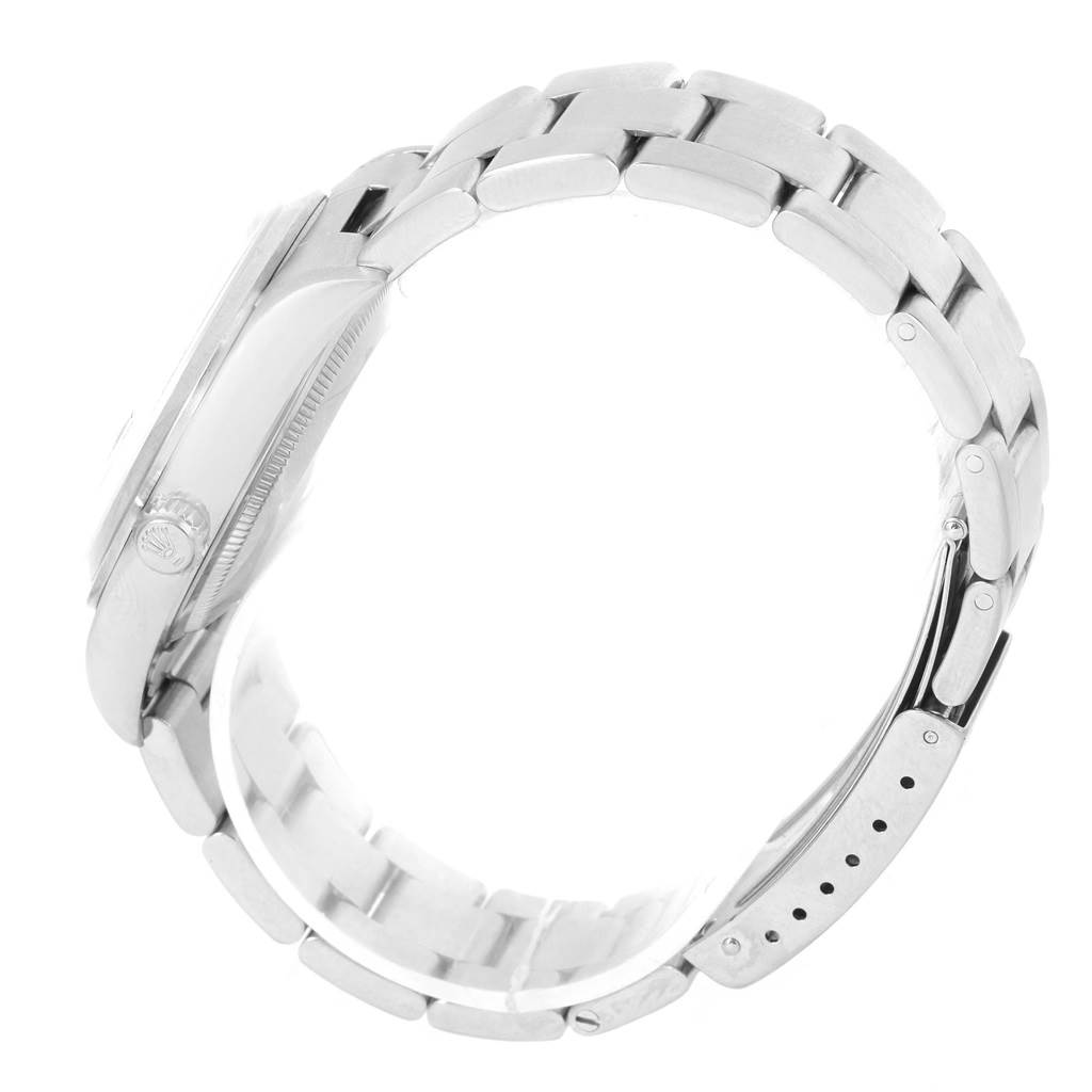 The image shows a side view of a Rolex Date 15200 Men's Stainless Steel Black Dial 15200 Men's Stainless Steel Black Dial model watch, highlighting the bracelet and clasp mechanism.