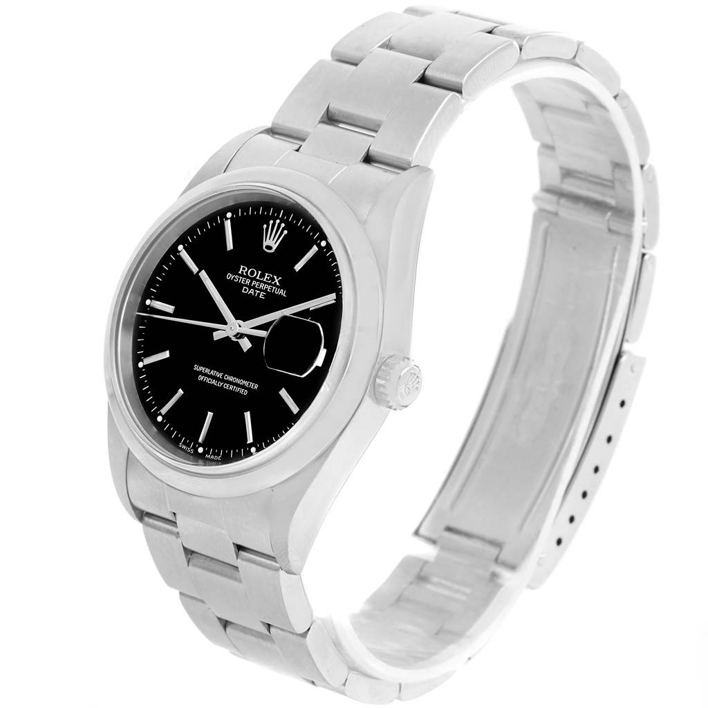 This image shows a Rolex Date 15200 Men's Stainless Steel Black Dial 15200 Men's Stainless Steel Black Dial model watch at a three-quarter angle, highlighting the dial, bracelet, and crown.