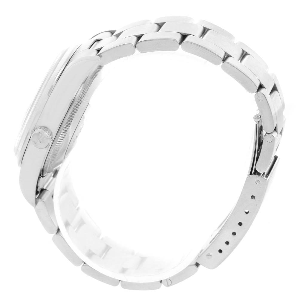 The image shows a side view of the Rolex Date 15200 Men's Stainless Steel Black Dial 15200 Men's Stainless Steel Black Dial model watch, highlighting its case, crown, and bracelet clasp.