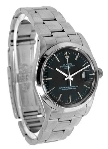 Rolex Mens Ss Oyster Perpetual Date Black Stick 15000 SwissWatchExpo